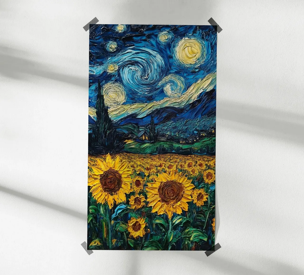 sunflower field on a clear starry night poster by Piper Shop Oke