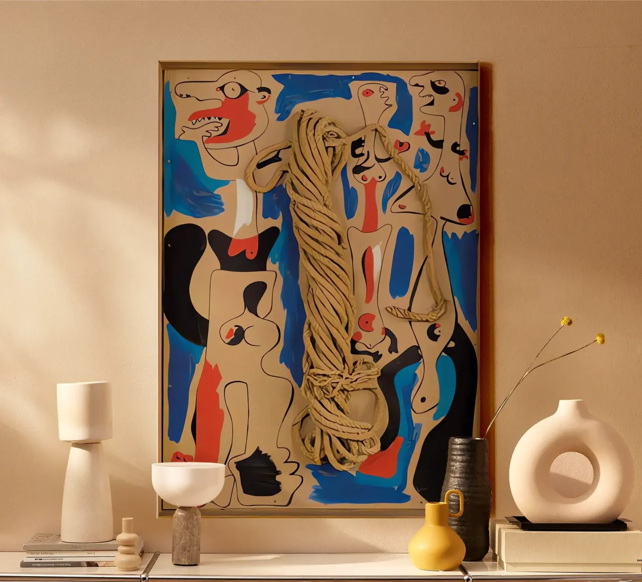 Touw en mensen canvas met Baklijst van Narciso