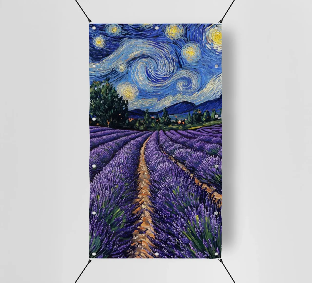 campi di lavanda in una notte stellata telo in pvc da Piper Shop Oke