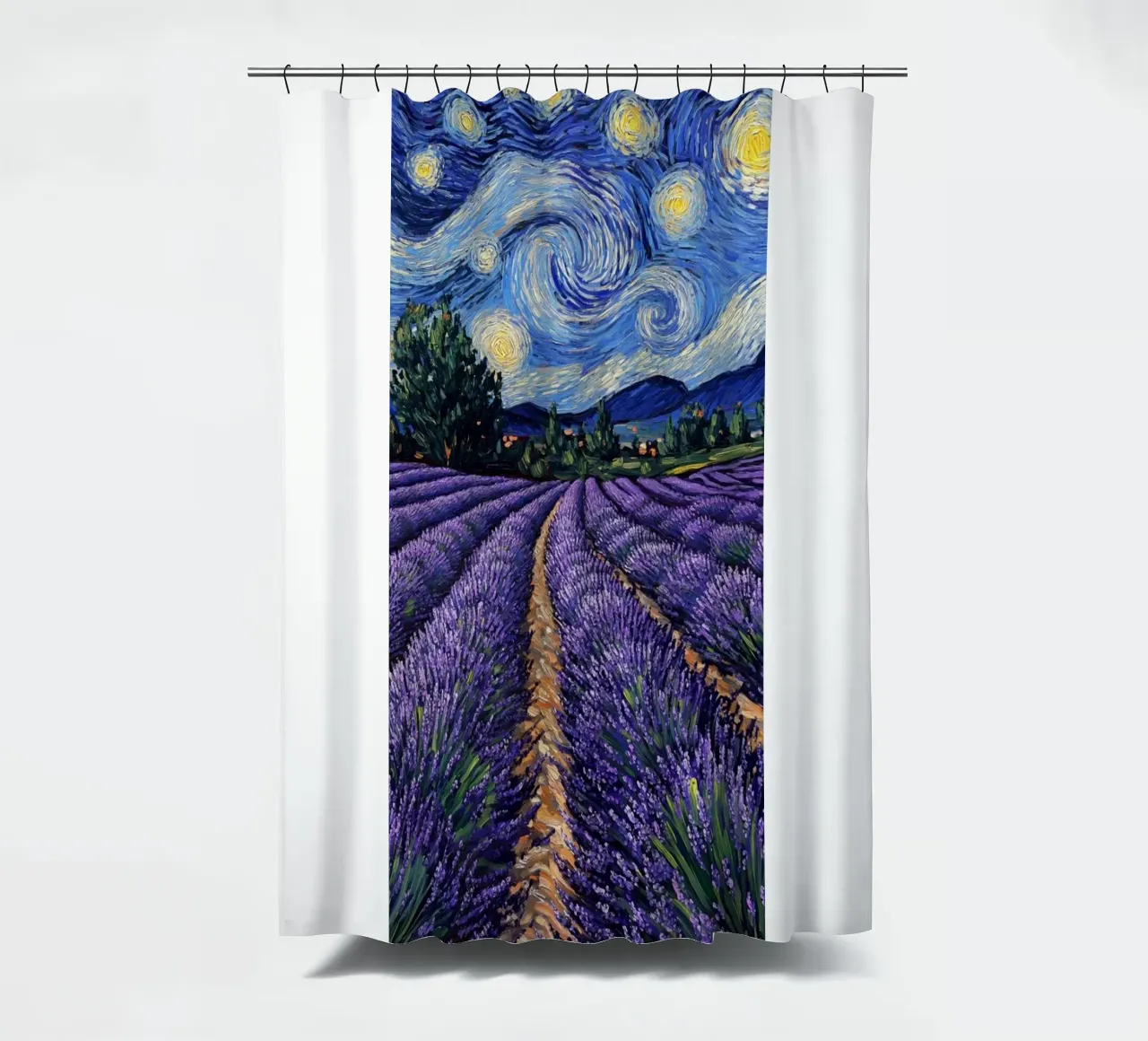 campi di lavanda in una notte stellata tenda da doccia da Piper Shop Oke