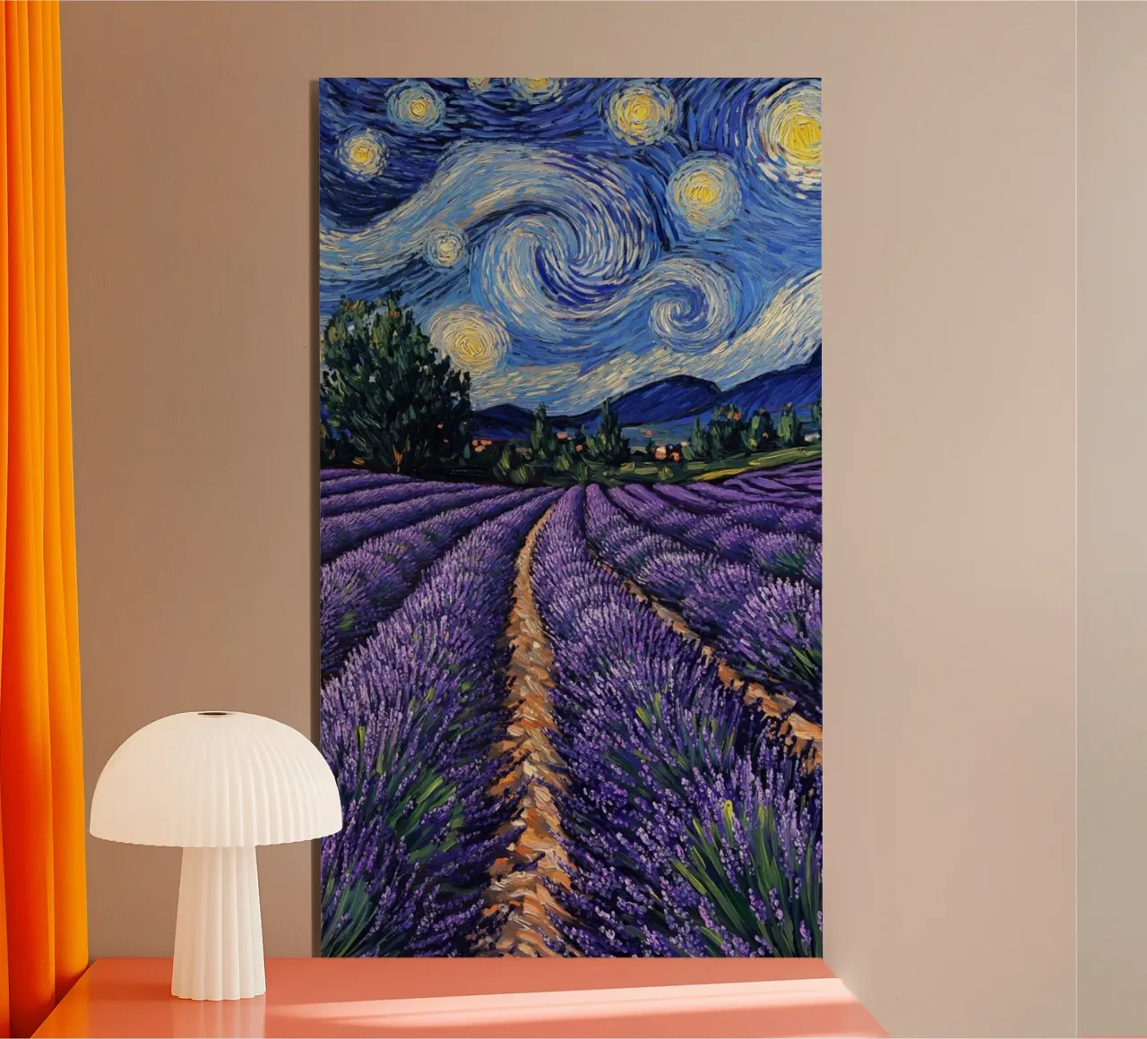 campi di lavanda in una notte stellata alluminio dibond da Piper Shop Oke