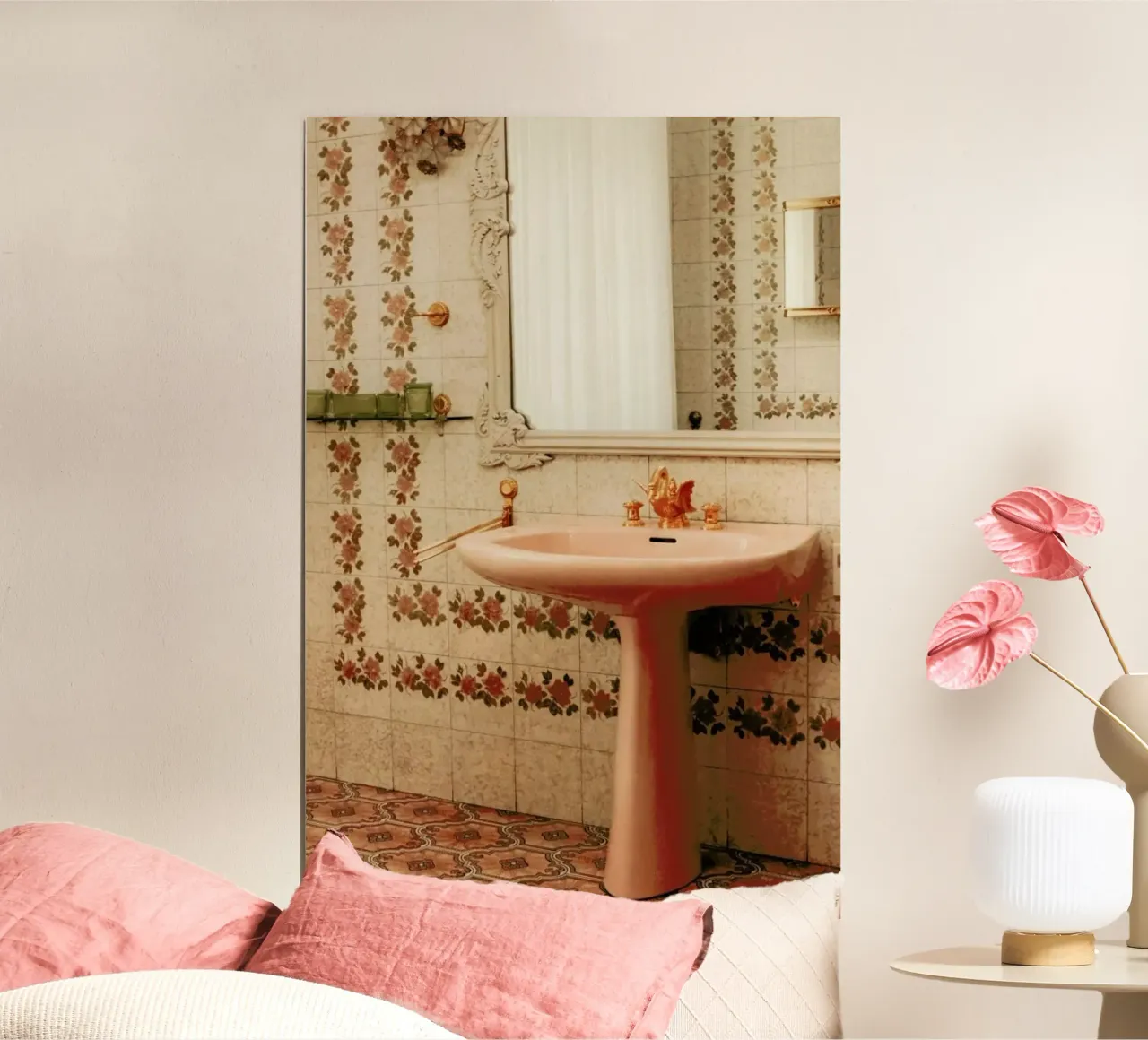 The Pink Sink poster con telaio in legno da Sebastian Hilgetag