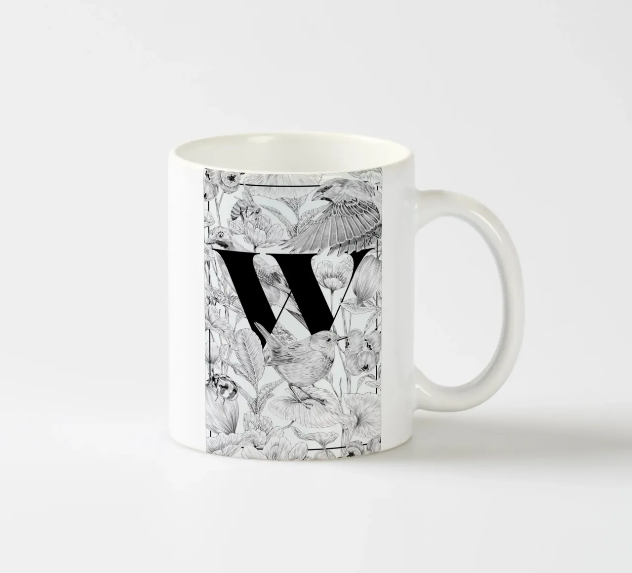 Floral Alphabet W tazza in ceramica da Faunesque