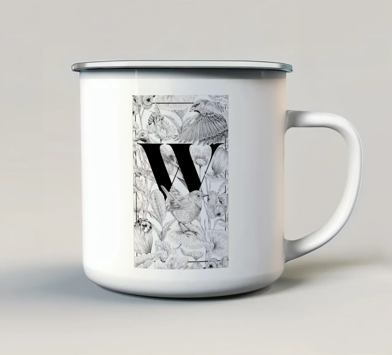 Floral Alphabet W tazza in smalto da Faunesque