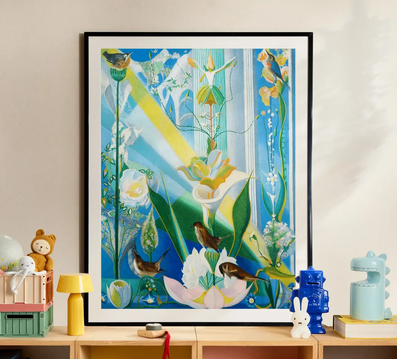 Danza di primavera, canto degli uccelli di Joseph Stella - A Cele poster con telaio in alluminio da Classic Art Prints