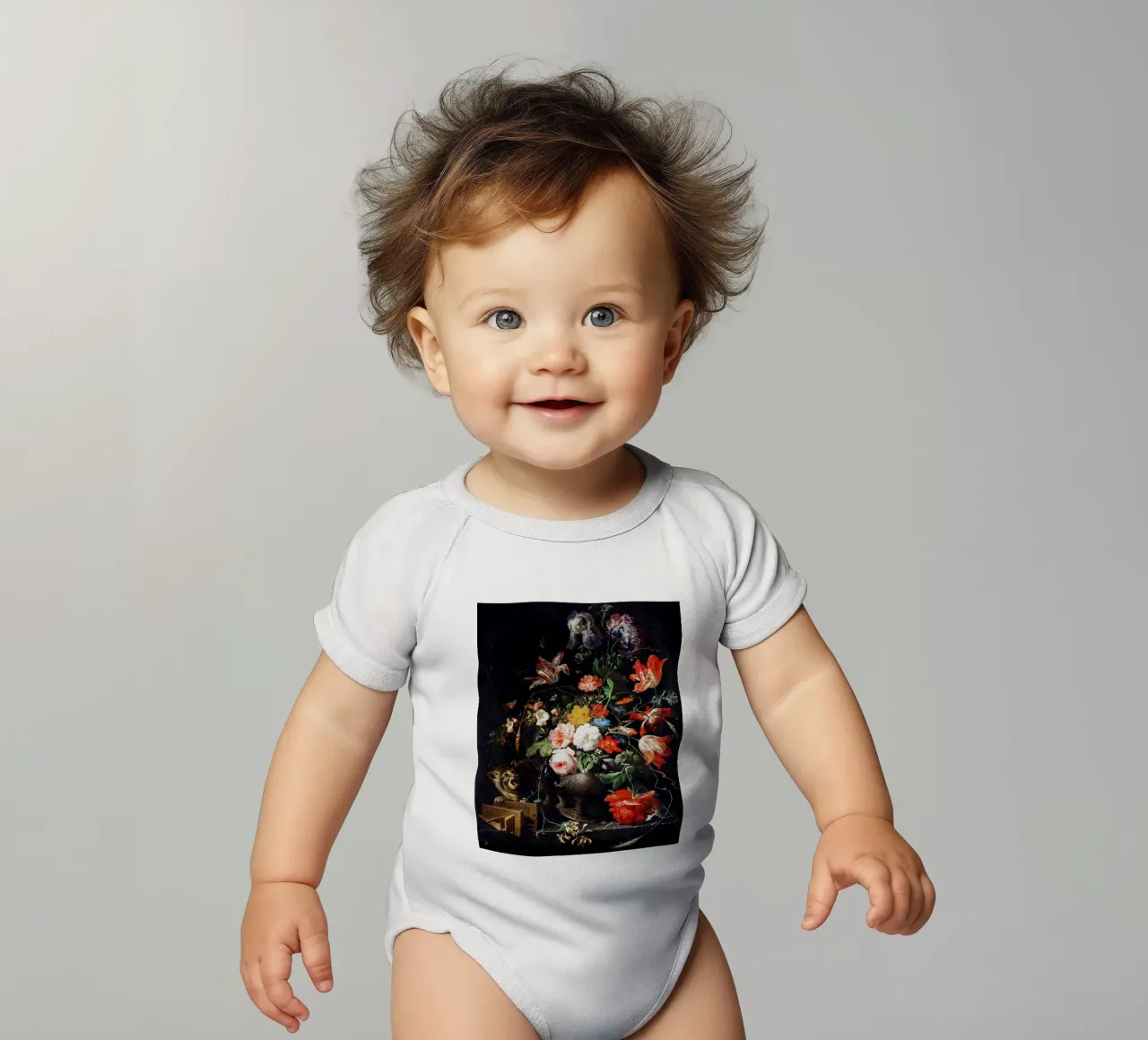 The Overturned Bouquet by Abraham Mignon 1660 short-sleeve baby romper by Venus Art