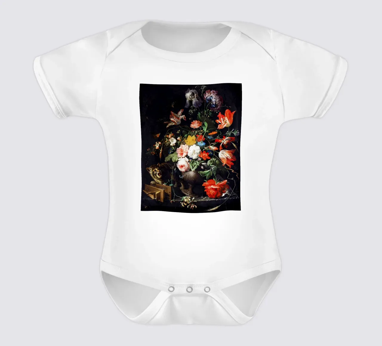 The Overturned Bouquet by Abraham Mignon 1660 short-sleeve baby romper by Venus Art
