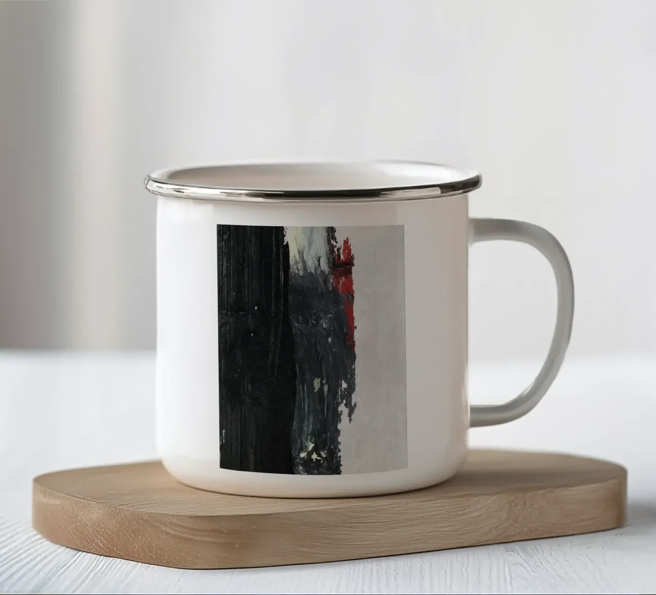 abstract texture black and red emaille mok van vintageshop