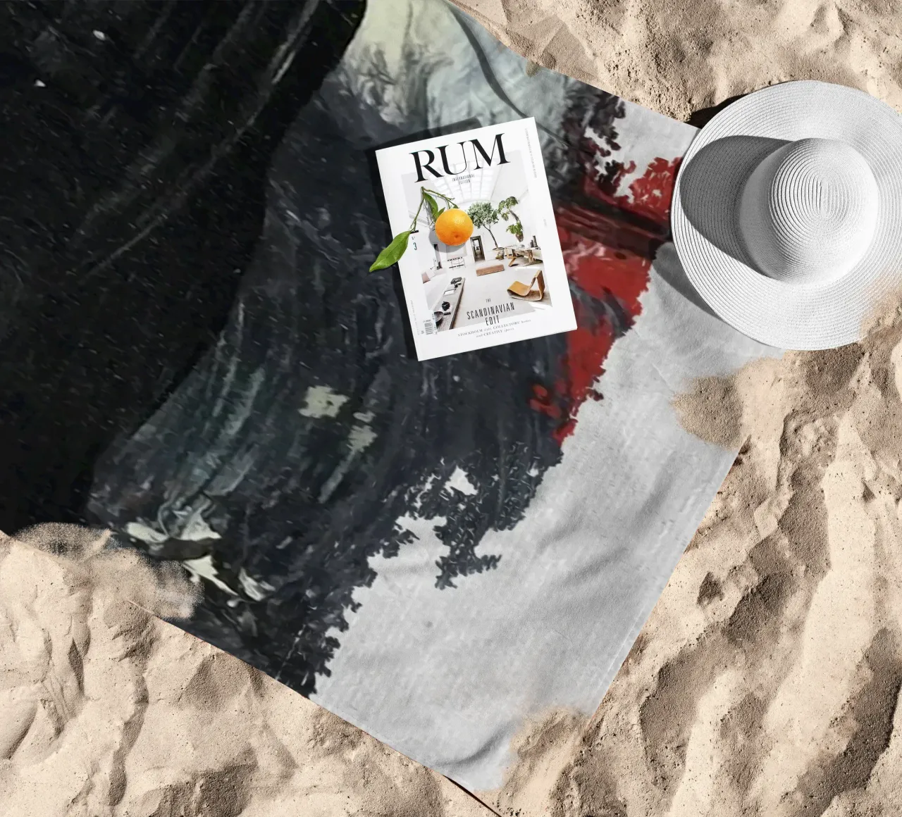 abstract texture black and red telo mare da vintageshop