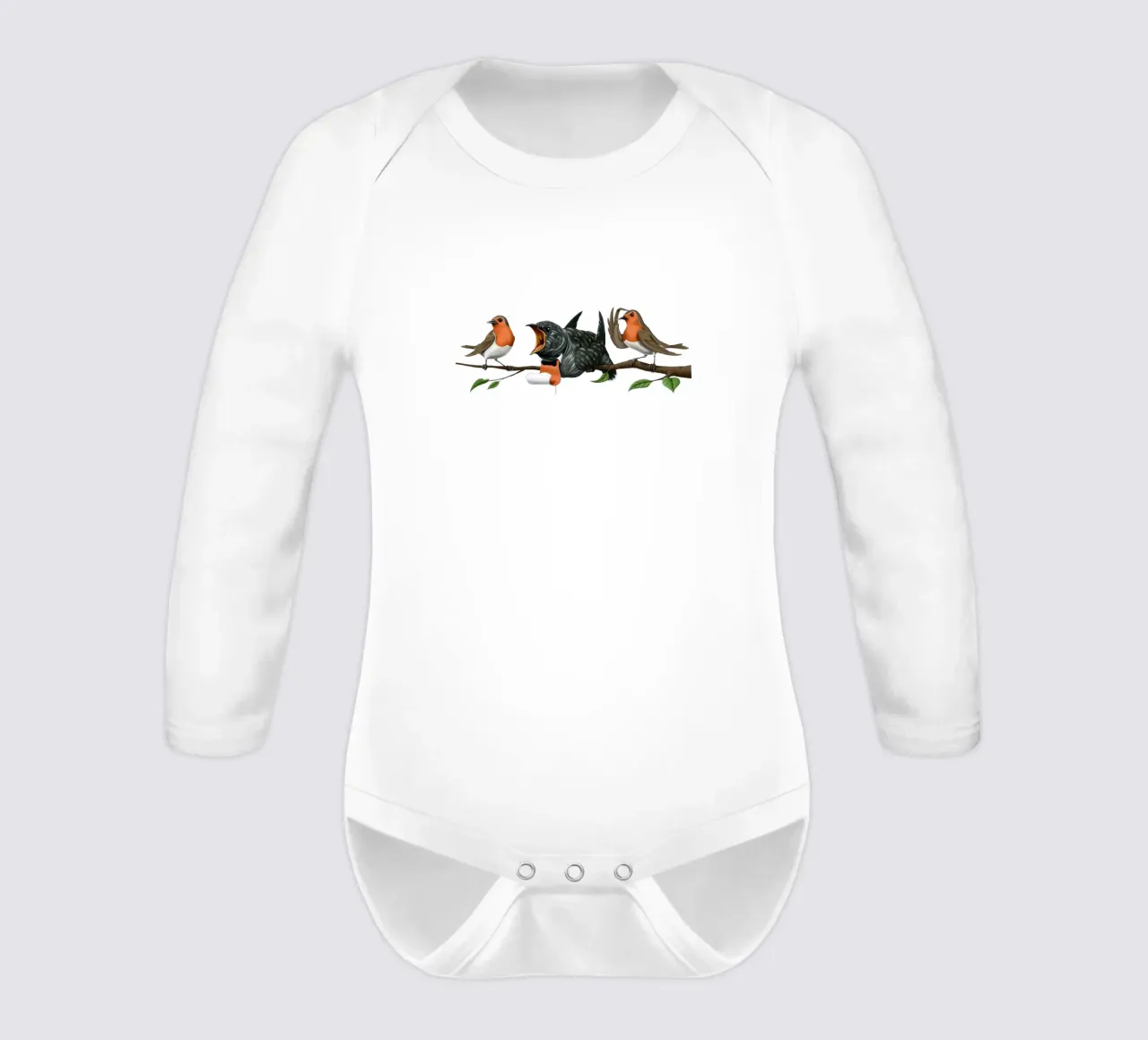 Cock Robin (Wordless) long-sleeve baby romper by Rob Art | Illustration