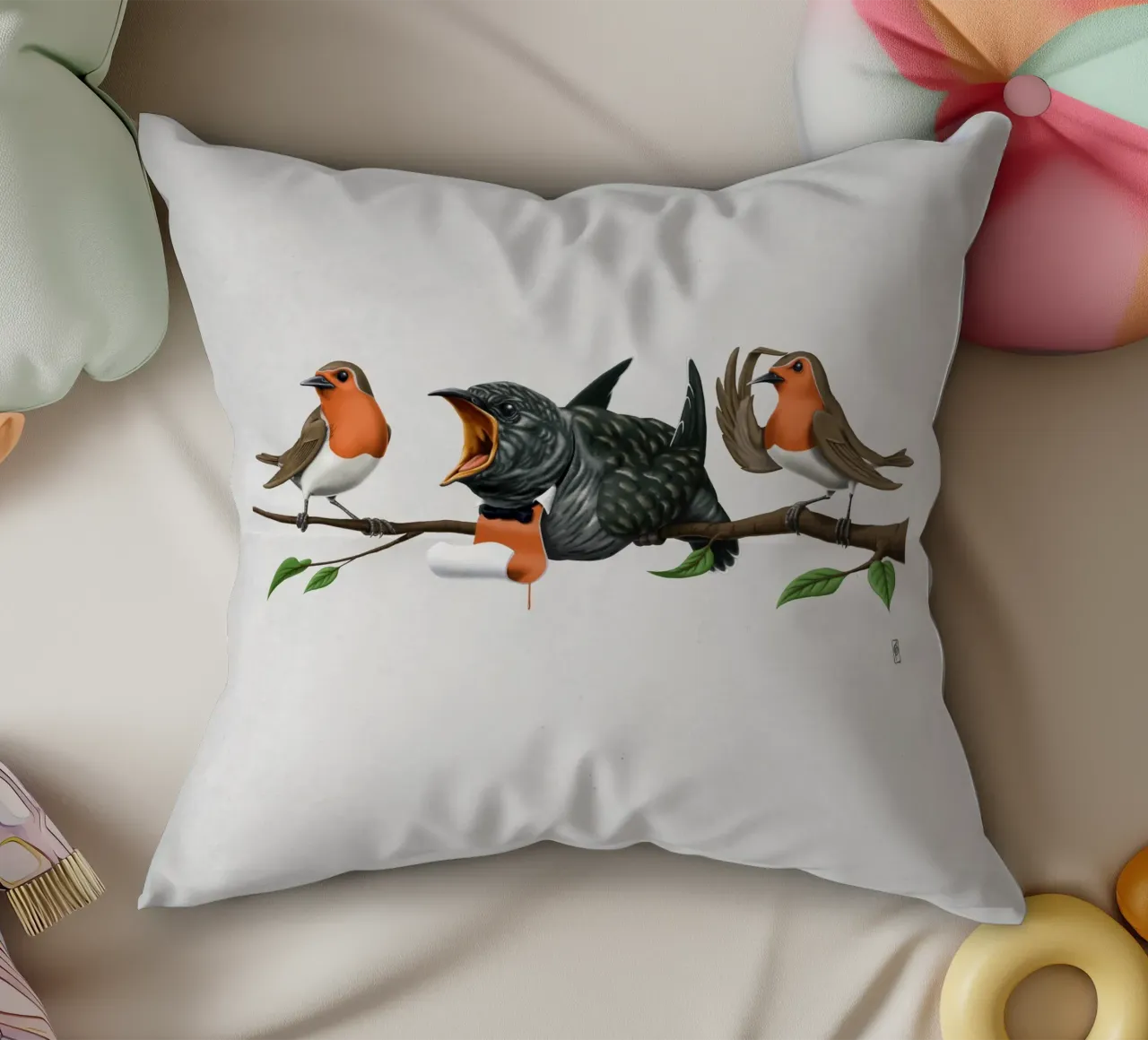 Cock Robin (Wordless) cuscino da Rob Art | Illustration