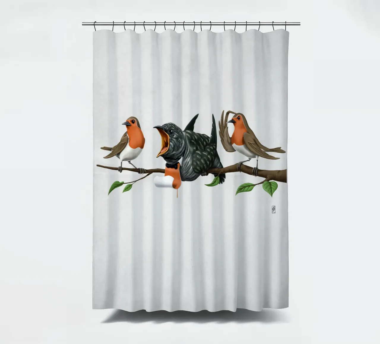 Cock Robin (Wordless) Duschvorhang von Rob Art | Illustration