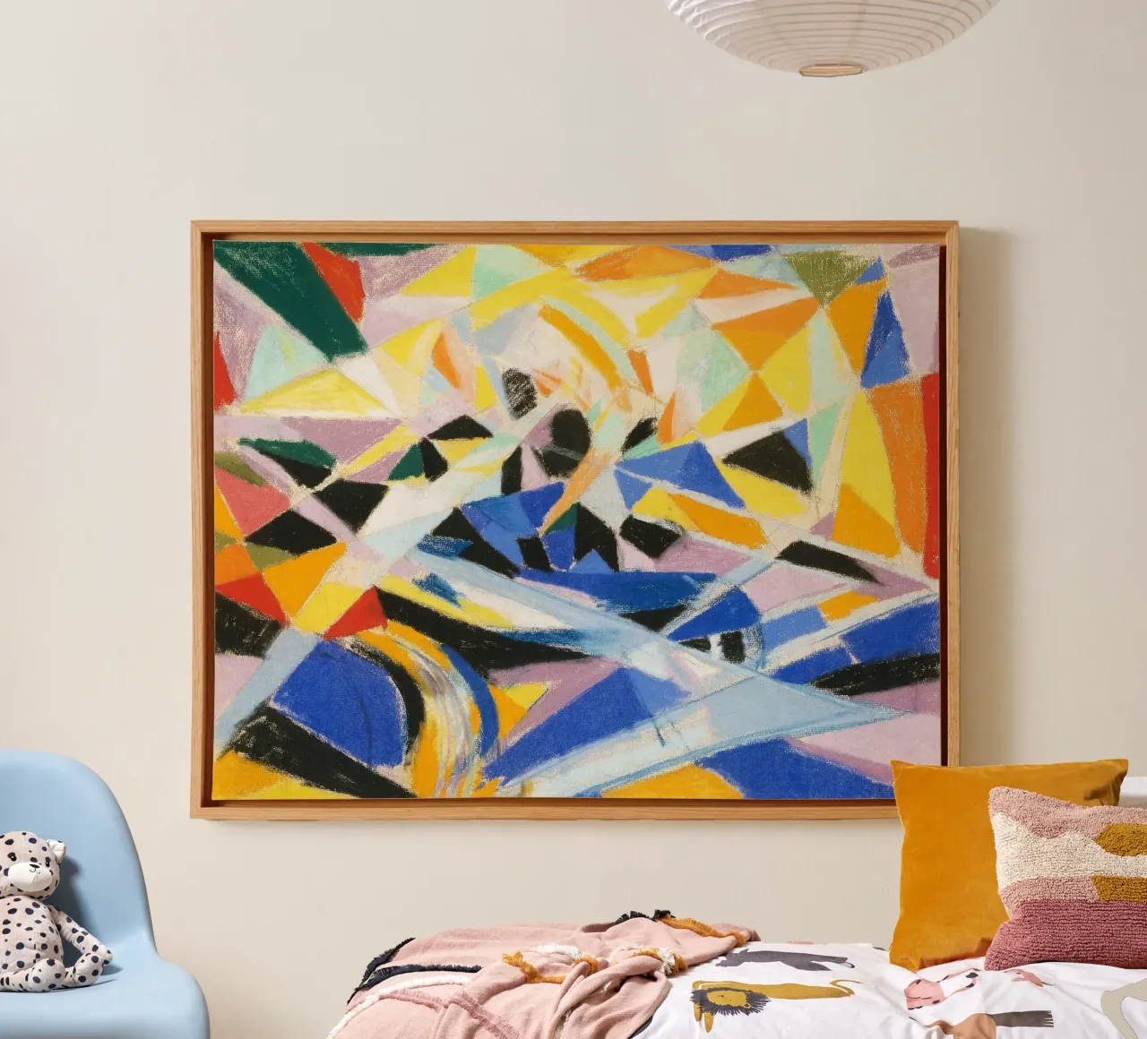 La composizione futurista di Joseph Stella tela con Cornice a cassetta da Venus Art