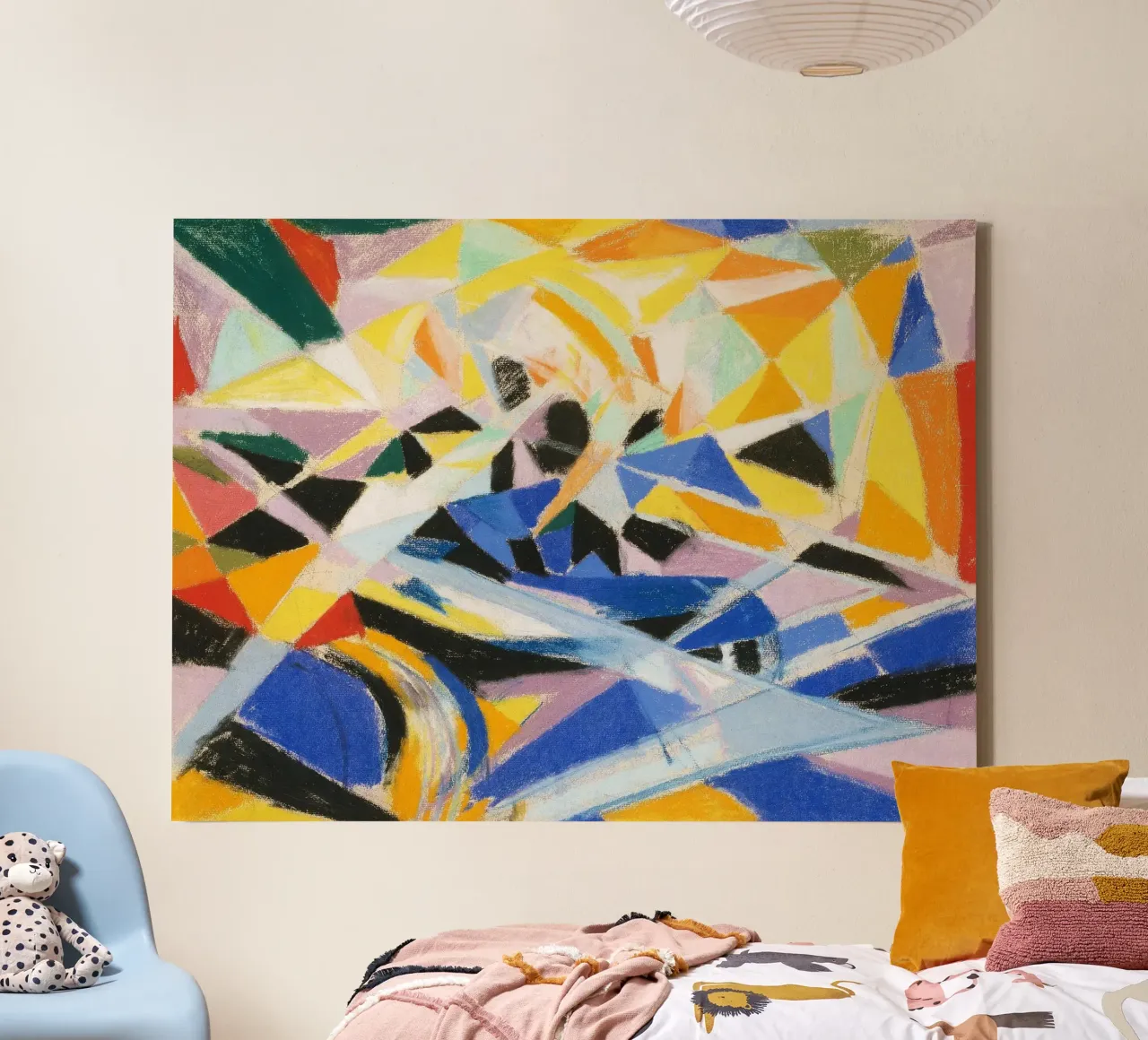La composizione futurista di Joseph Stella tela con Cornice a cassetta da Venus Art