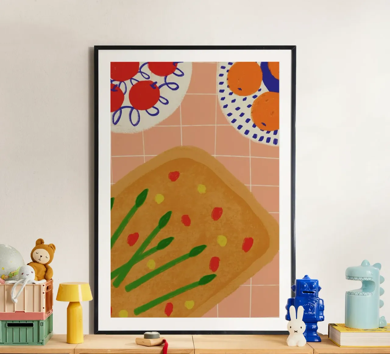 Still Life With Wild Asparagus Focaccia poster con telaio in alluminio da Be Mart