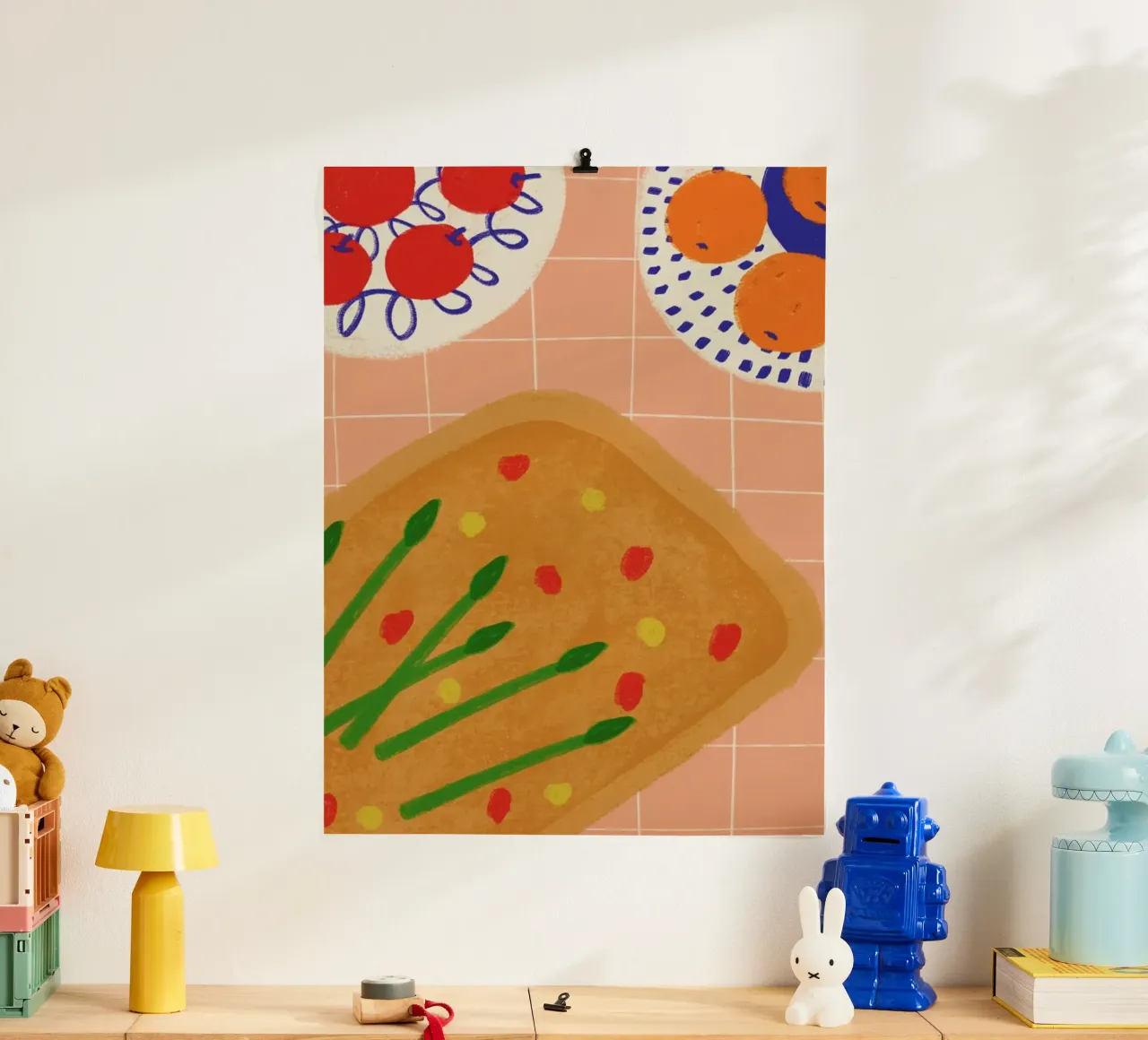 Still Life With Wild Asparagus Focaccia poster con telaio in alluminio da Be Mart