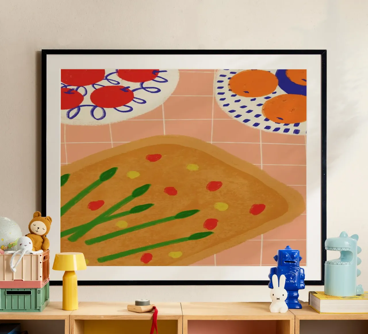 Still Life With Wild Asparagus Focaccia poster con telaio in alluminio da Be Mart