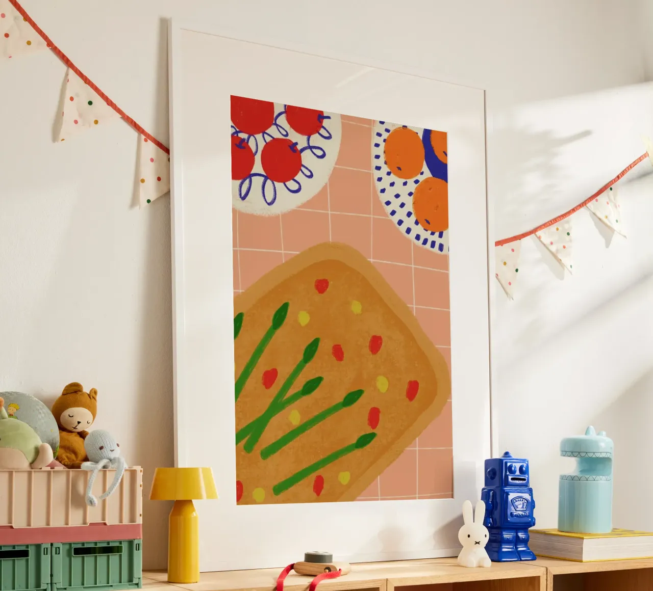 Still Life With Wild Asparagus Focaccia poster con telaio in alluminio da Be Mart