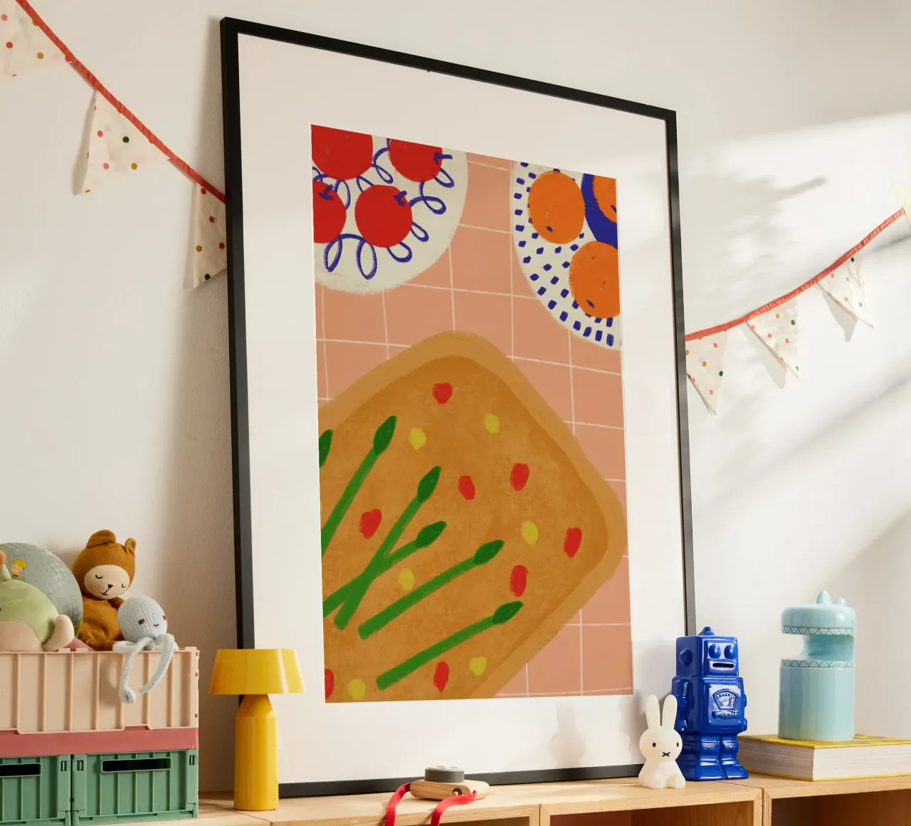 Still Life With Wild Asparagus Focaccia poster con telaio in alluminio da Be Mart