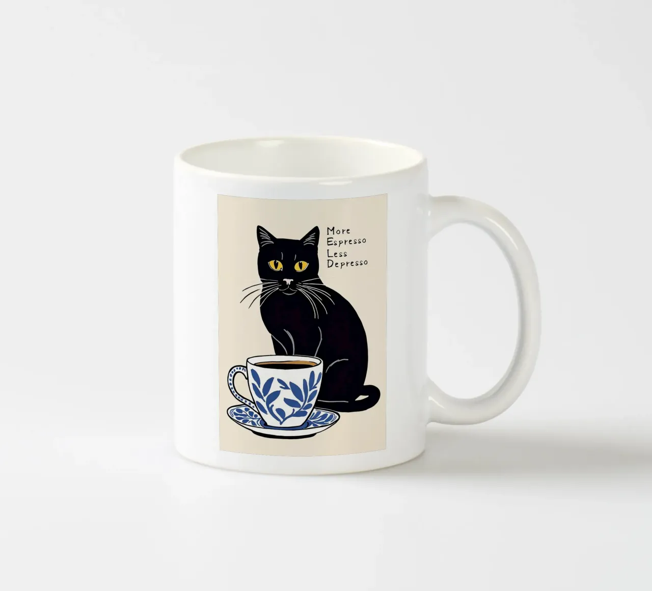 Plus d'Espresso Moins de Depresso mug en céramique de Arjun