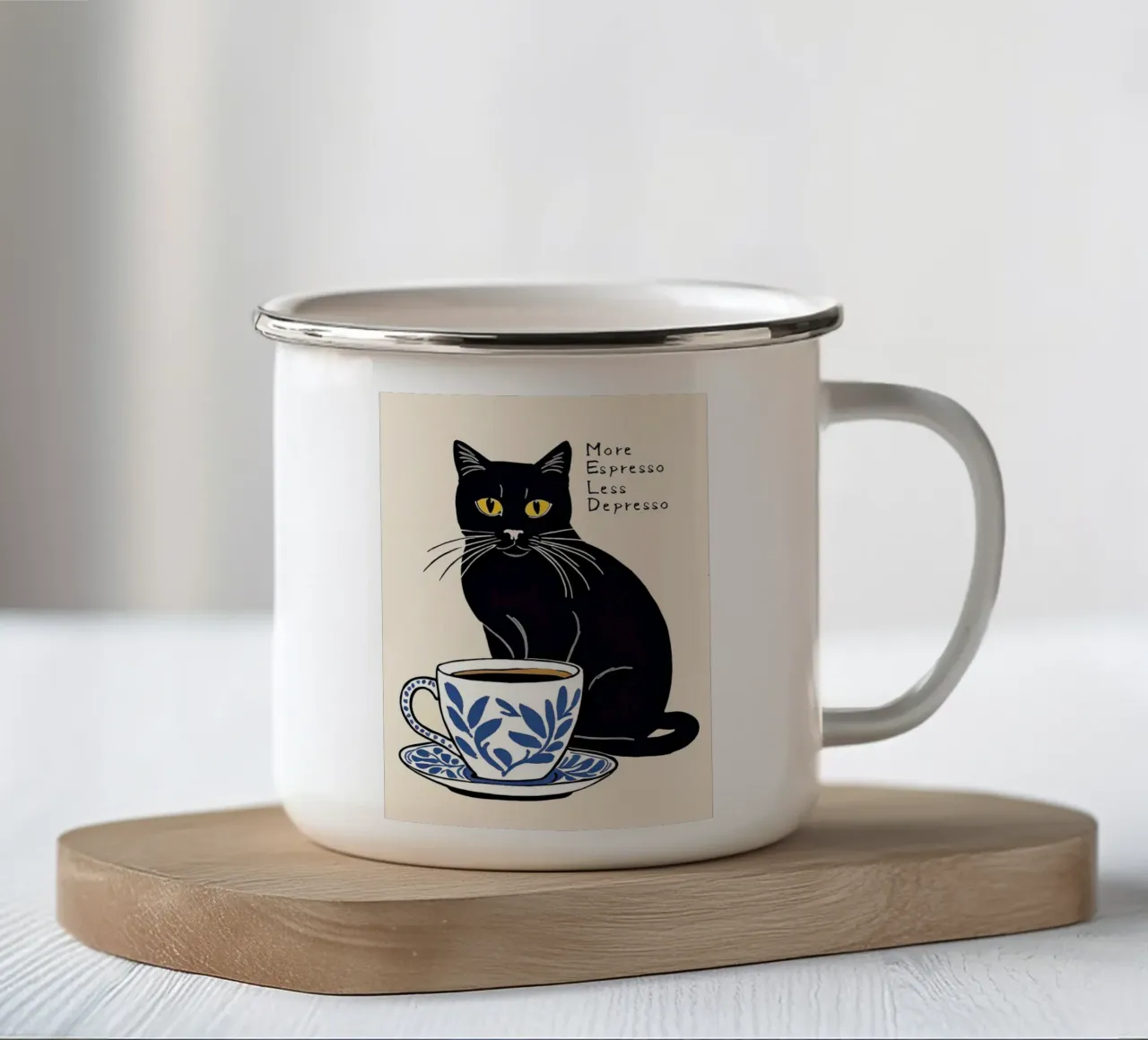 Más Espresso Menos Depresso taza de esmalte de Arjun