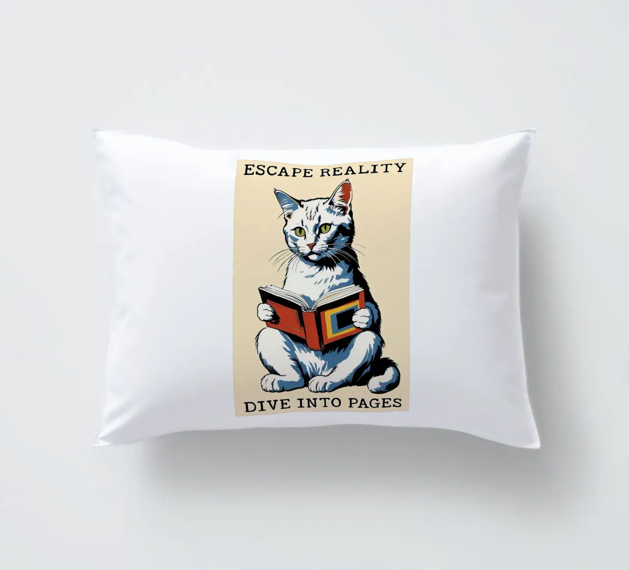 ESCAPE REALITY DIVE INTO PAGES decorative cushion by Arjun