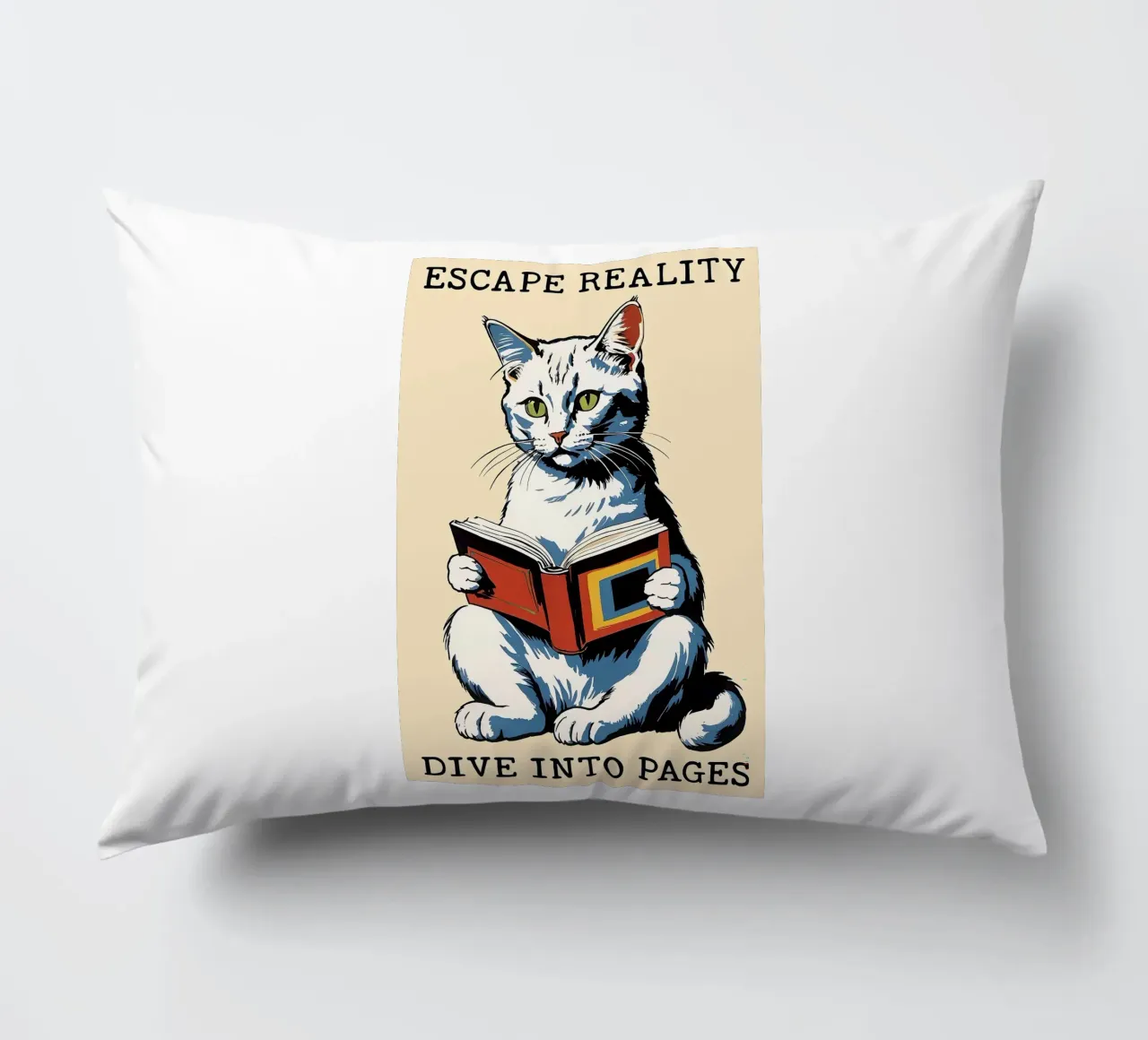 ESCAPE REALITY DIVE INTO PAGES decorative cushion by Arjun