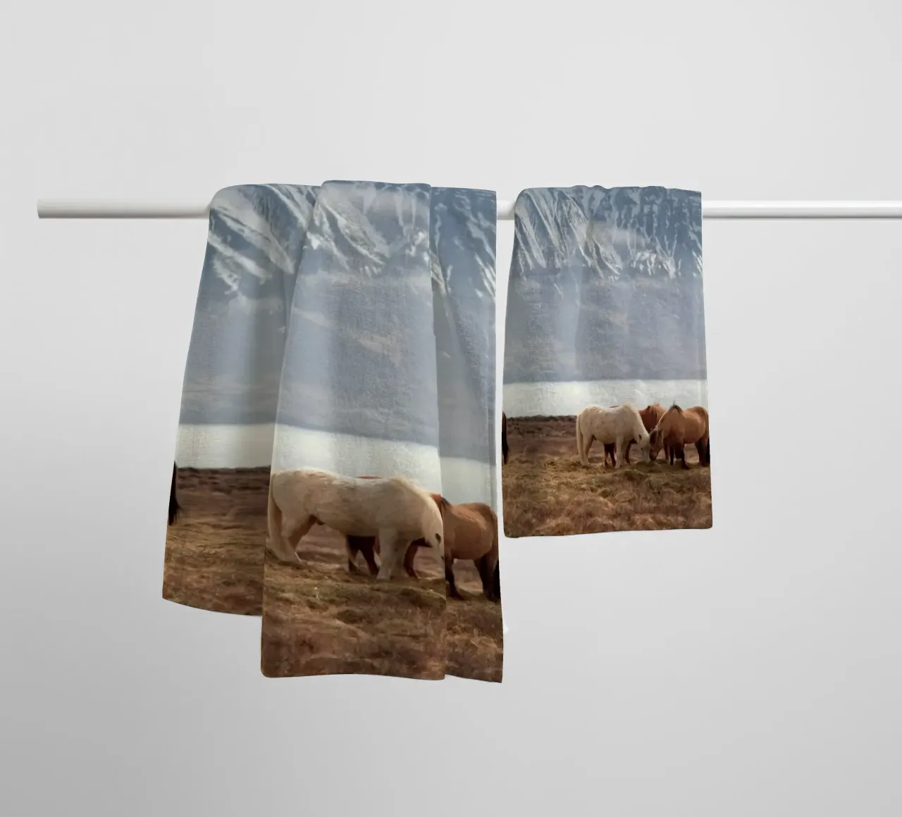 horses in snow mountains towel by Horsire