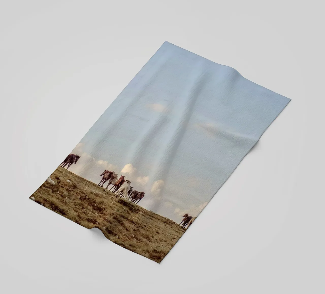 herd horses pasture beach towel by Horsire