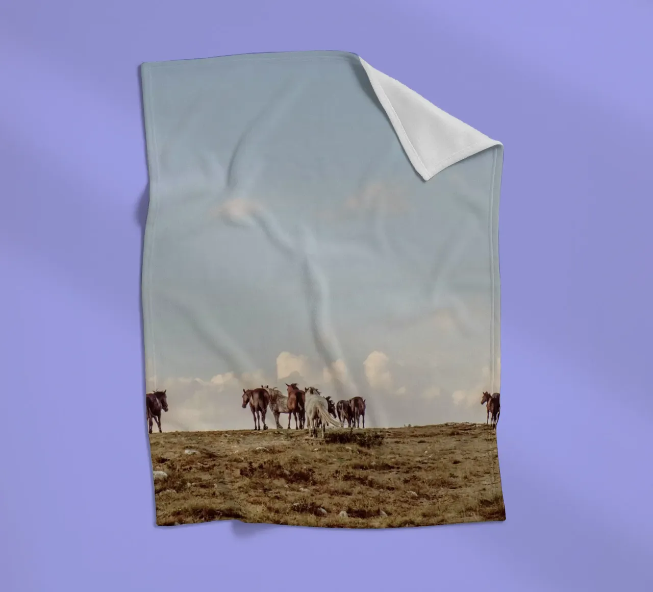 herd horses pasture fleece blanket by Horsire