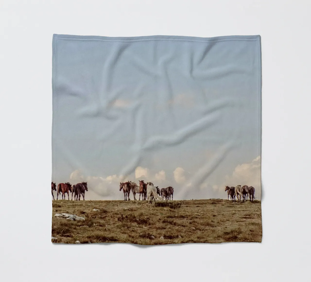 herd horses pasture fleece blanket by Horsire