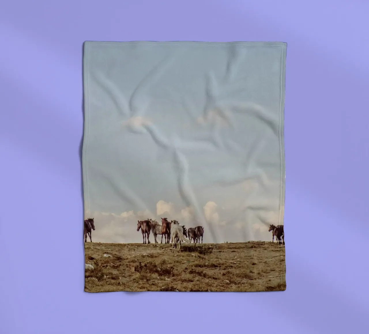 herd horses pasture fleece blanket by Horsire