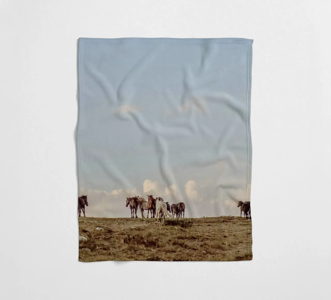 herd horses pasture fleece blanket by Horsire