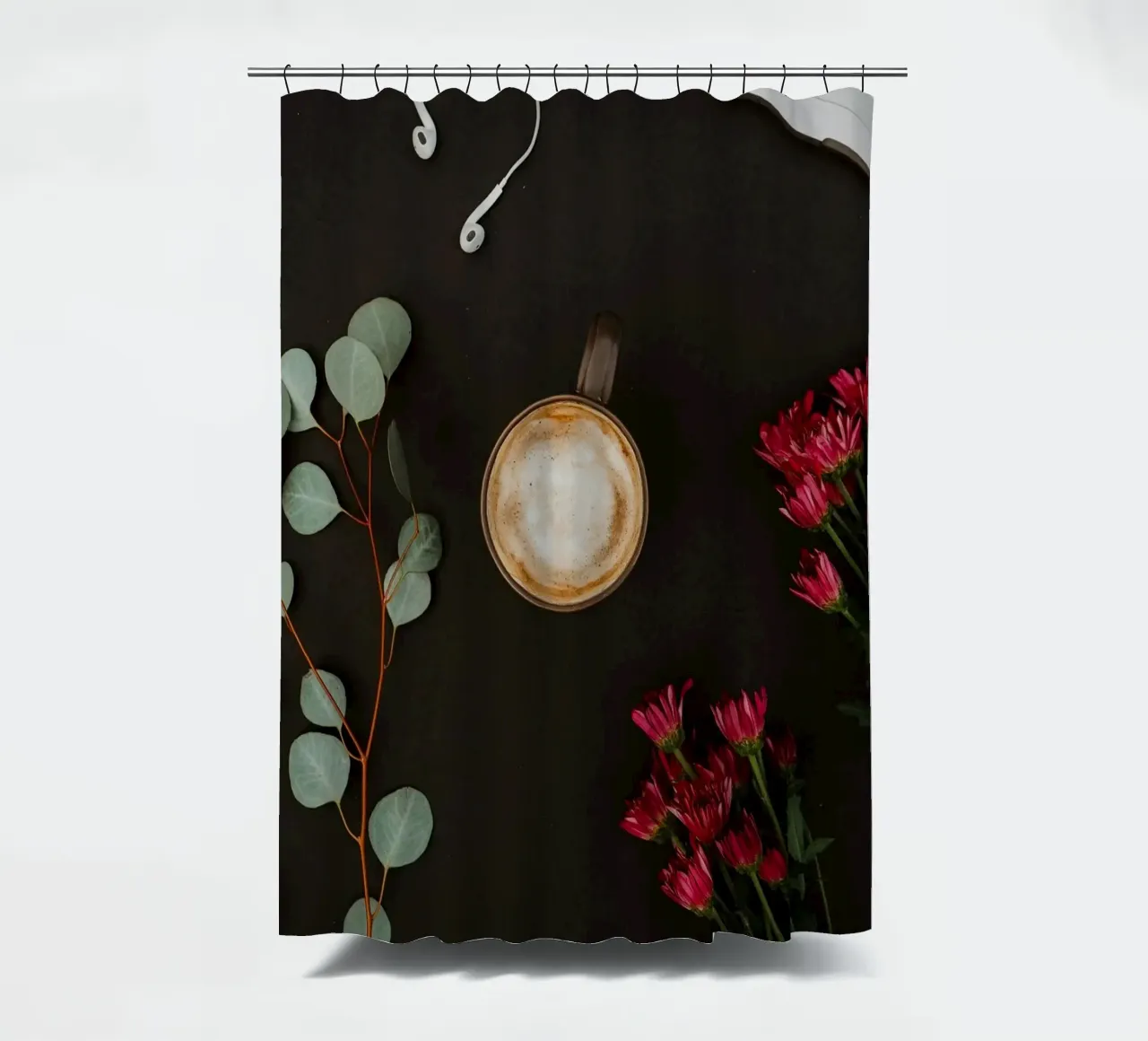 floral coffee in the desk shower curtain by cofa home