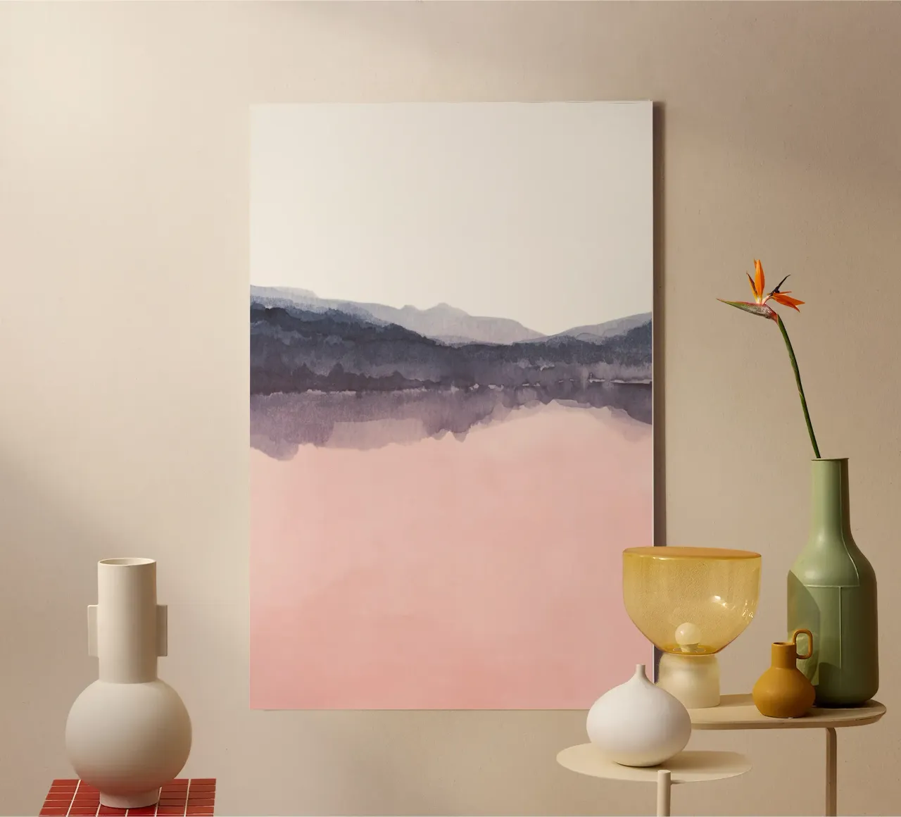 Pink and blue abstract landscape duo 1/2 canvas by NouveauPrints