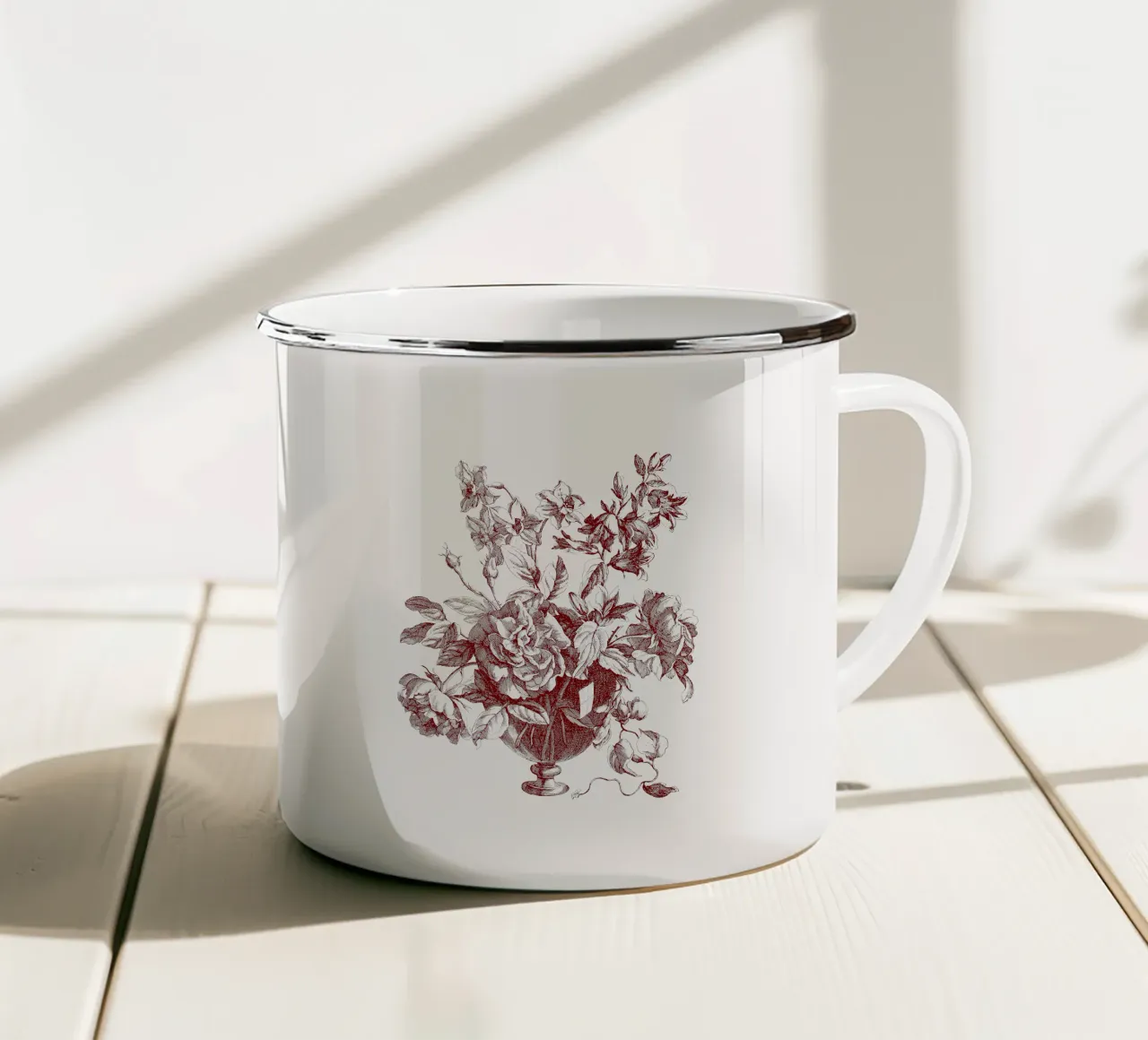 romantico bouquet di fiori e vaso antico tazza in smalto da morphinaeblue