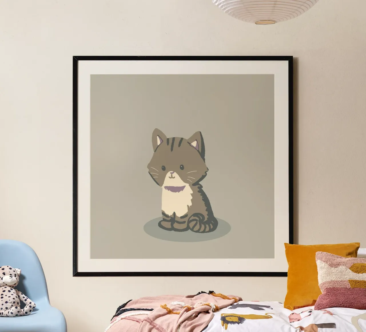 ritratto di gatto piccolo poster con telaio in legno da animal story home