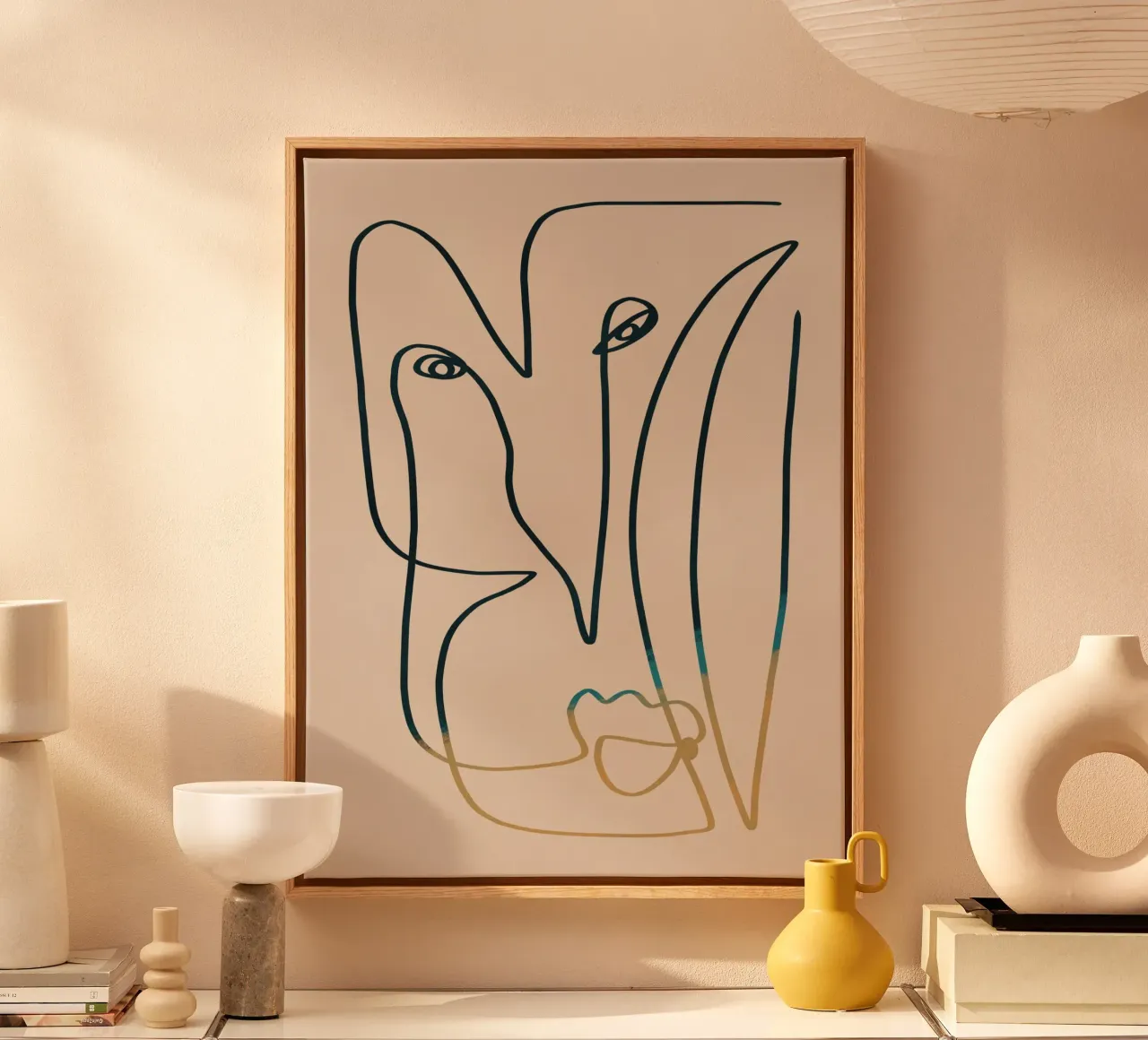 Line art flow 03 canvas with Floater frame by Little Dean