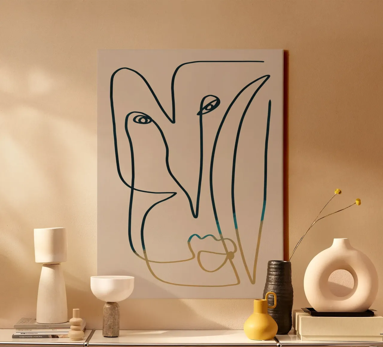 Line art flow 03 canvas with Floater frame by Little Dean
