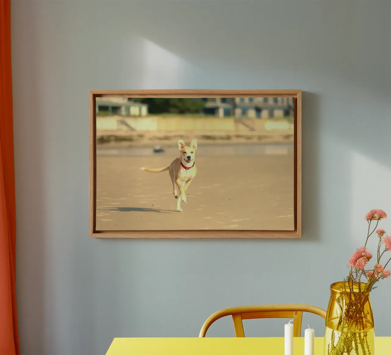 dog running in the beach canvas by animal story home