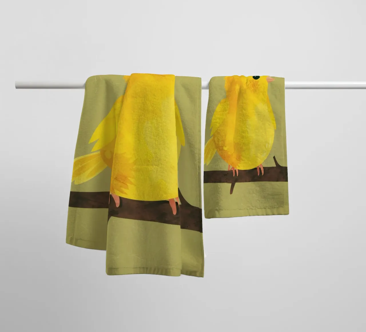 A calm and soft title for the minimalist canary illustration towel by DesignDoodle