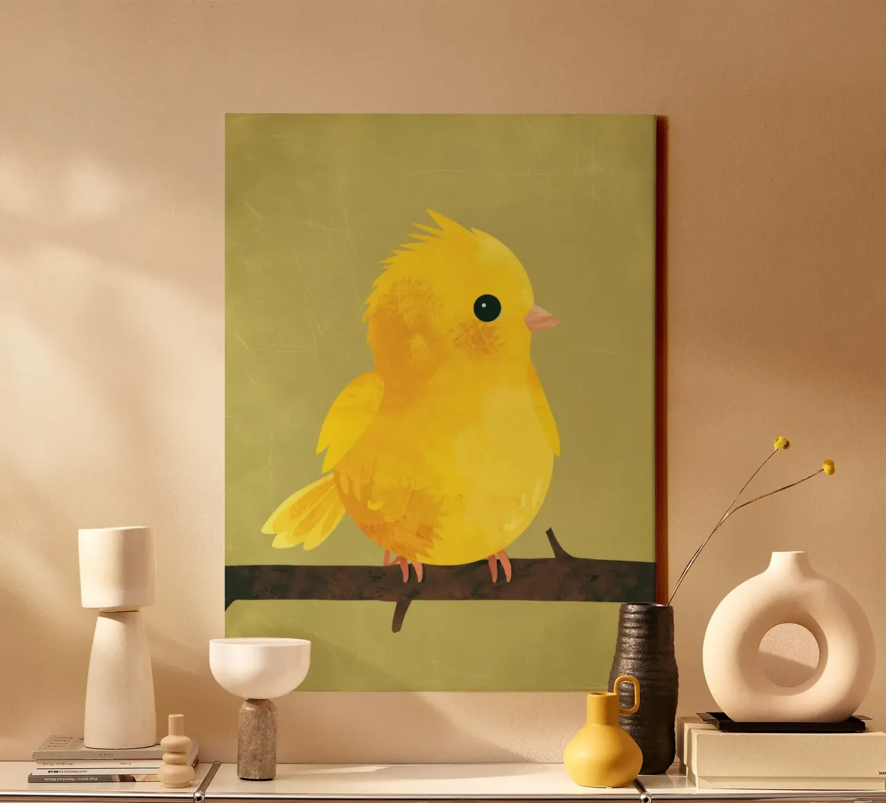 A calm and soft title for the minimalist canary illustration canvas by DesignDoodle