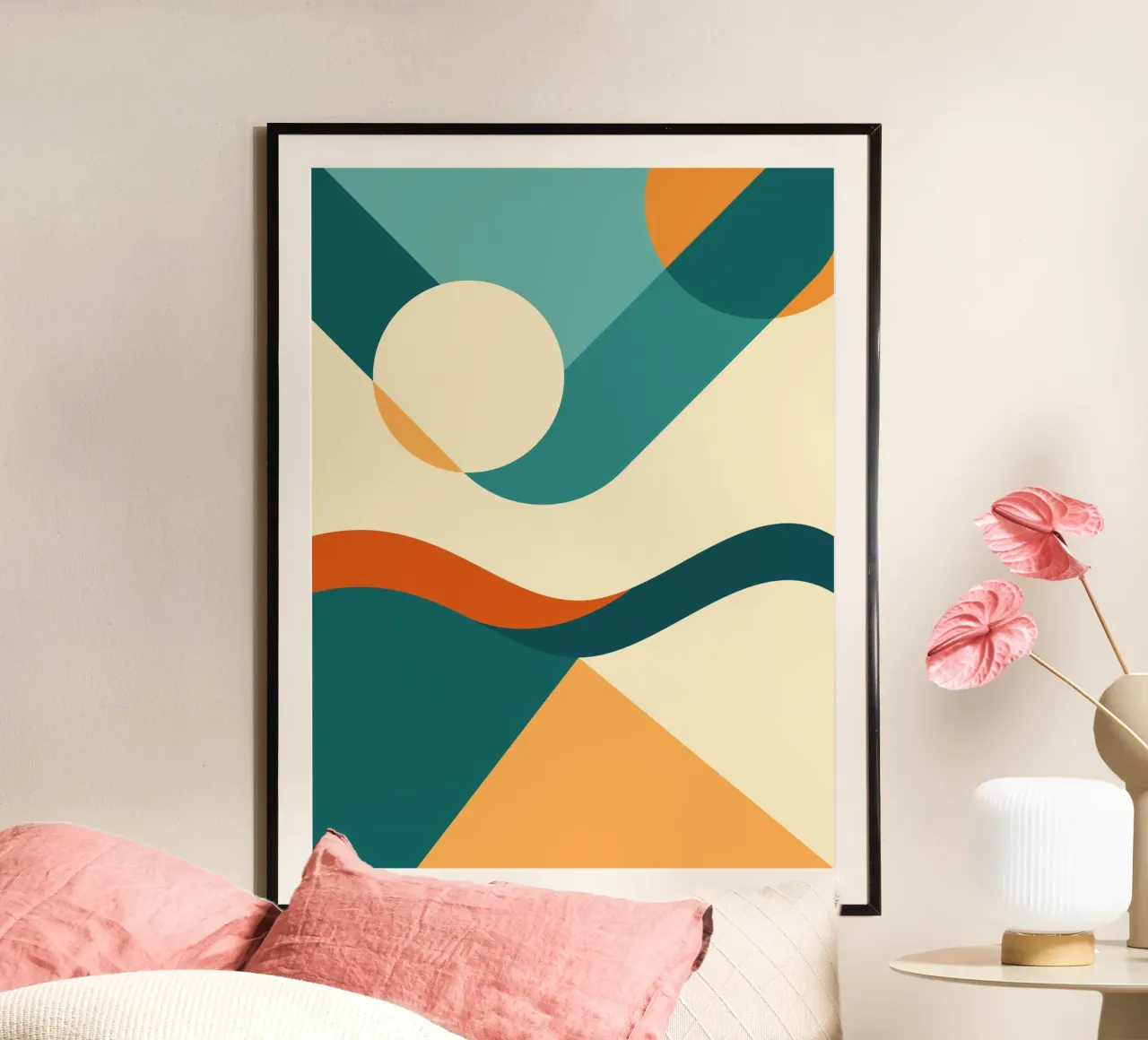 cerchio pendenza onda poster con telaio in legno da pastel color shape