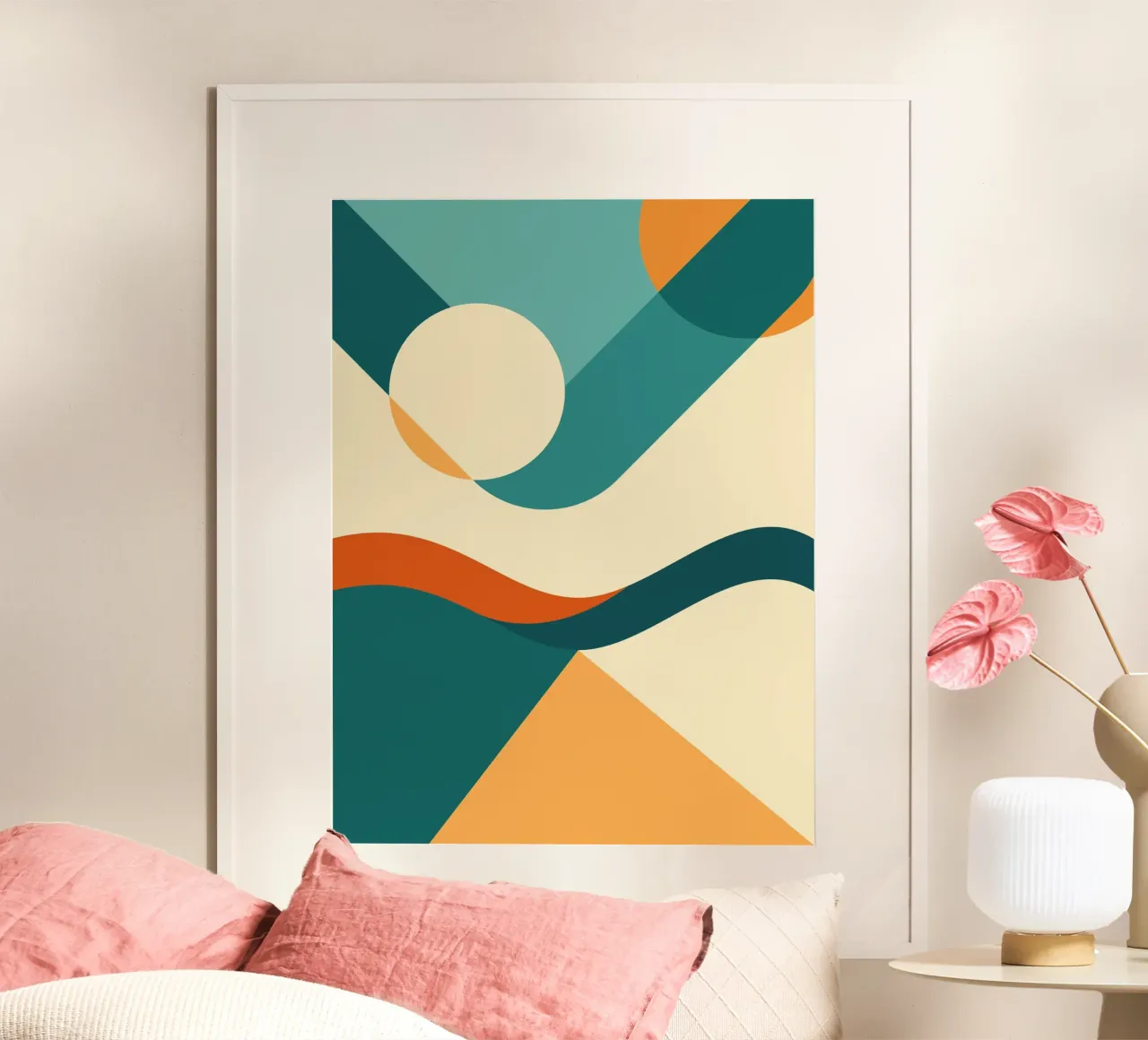 cerchio pendenza onda poster con telaio in legno da pastel color shape