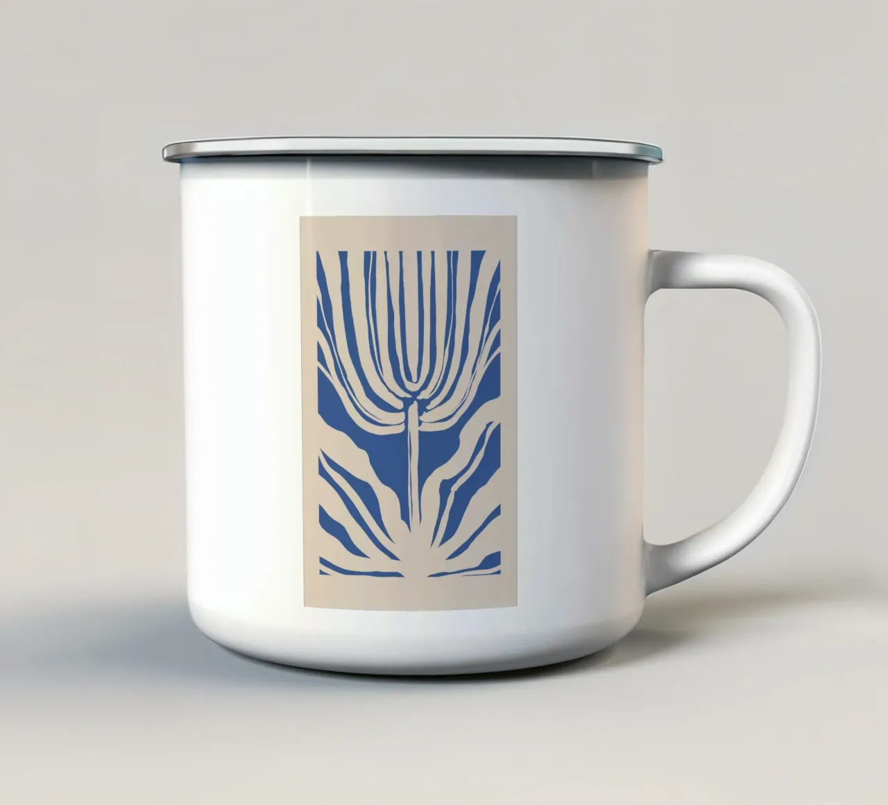 Botanico astratto beige e blu tazza in smalto da Melloi Art Print