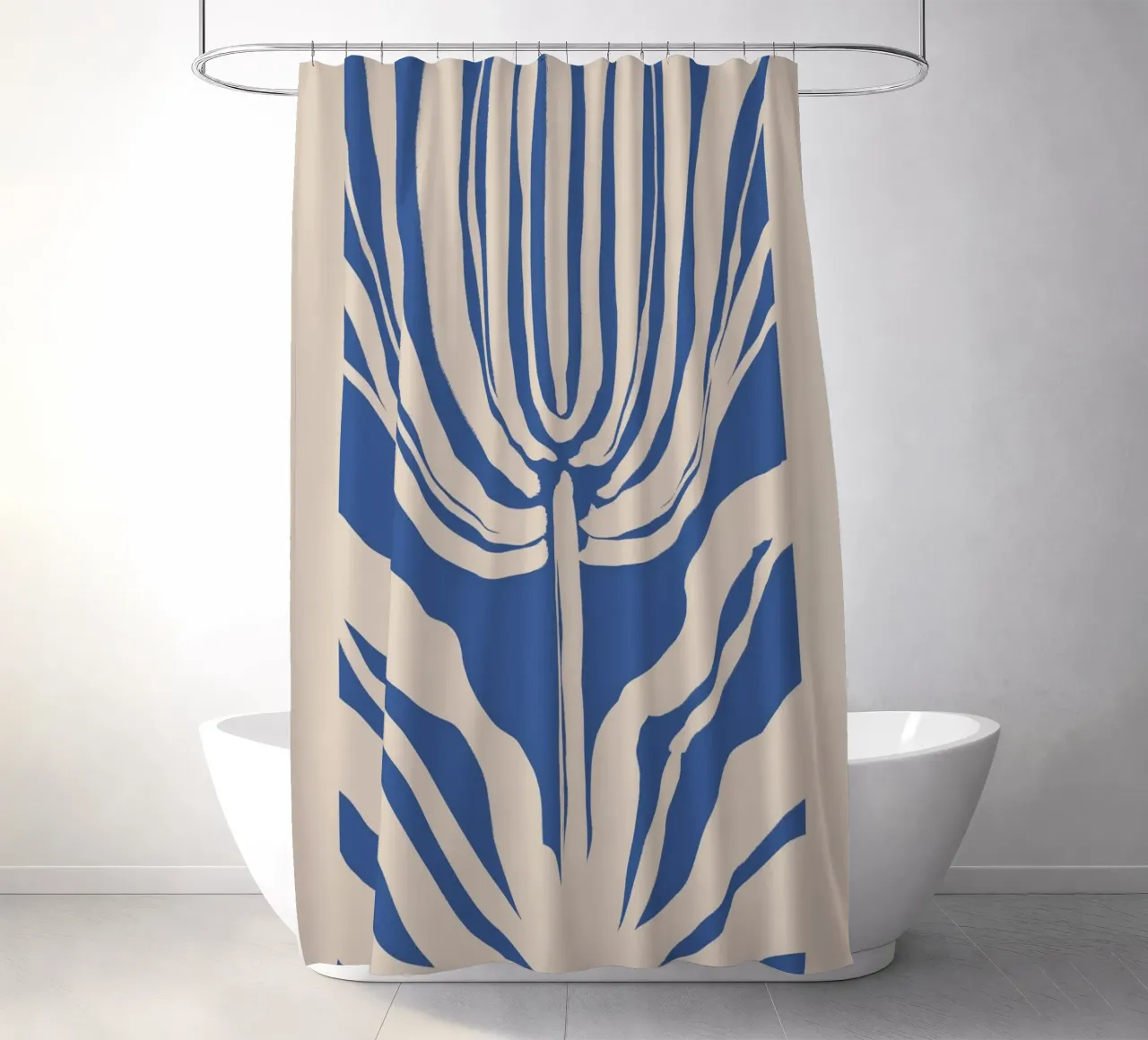 Abstract Beige and Blue Botanical shower curtain by Melloi Art Print