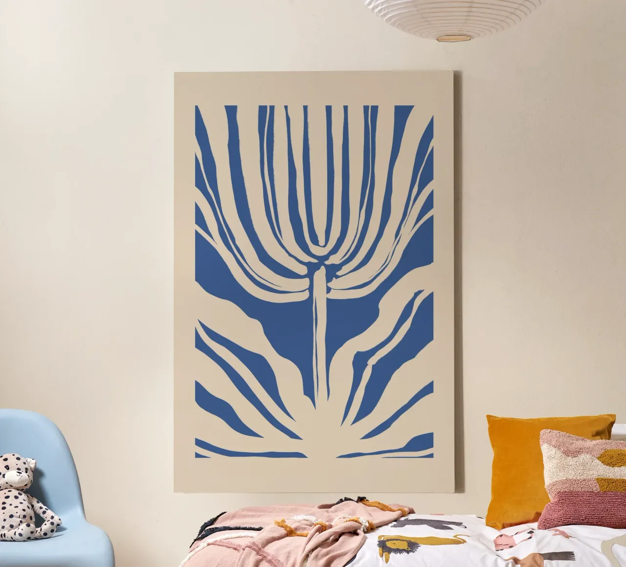 Abstract botanisch beige en blauw canvas van Melloi Art Print