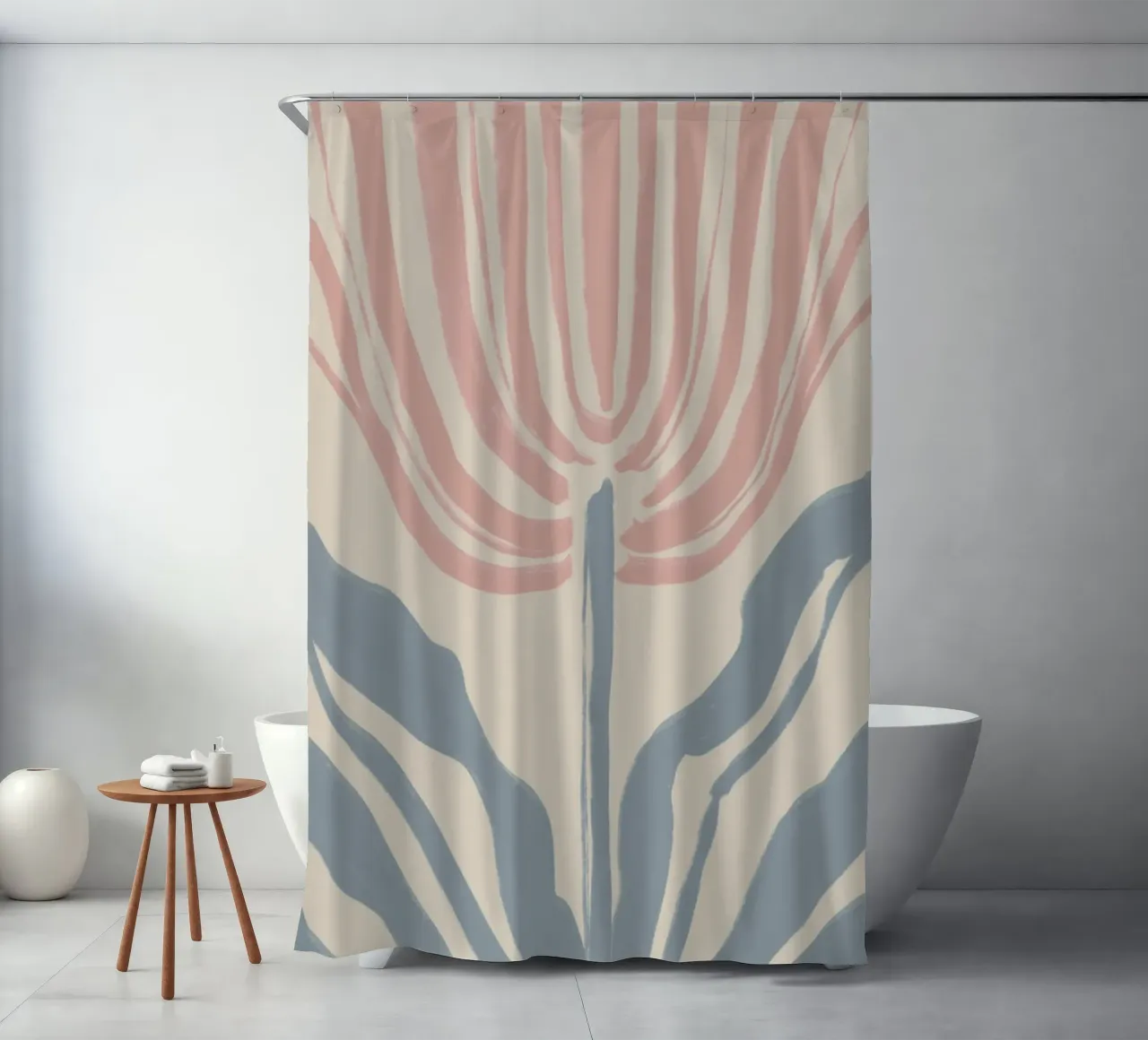 Motif botanique abstrait rose et bleu rideau de douche de Melloi Art Print