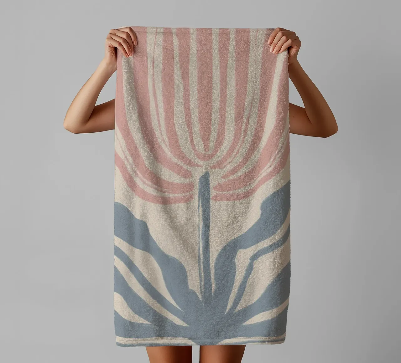 Abstract Pink and Blue Botanical Motif towel by Melloi Art Print