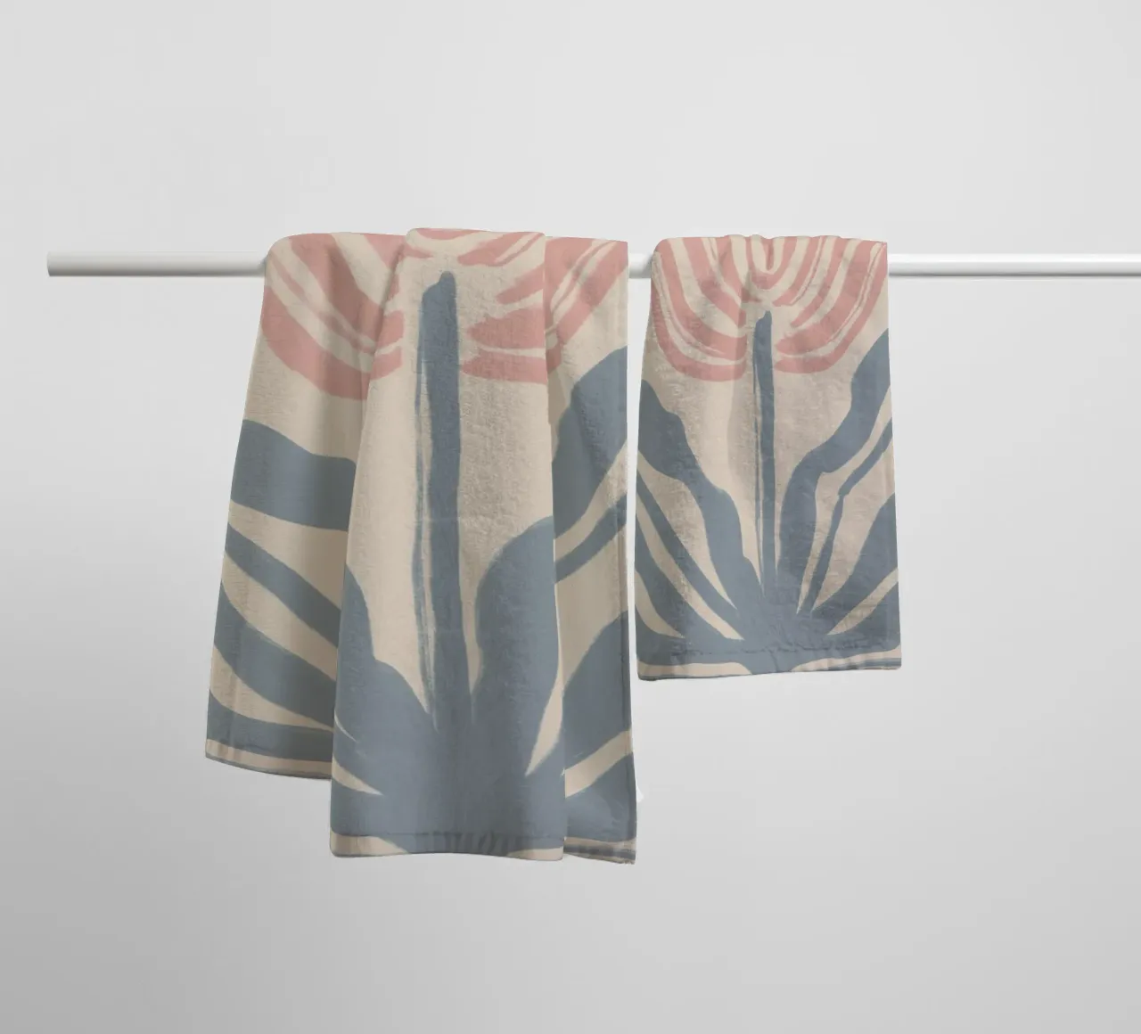 Abstract Pink and Blue Botanical Motif towel by Melloi Art Print